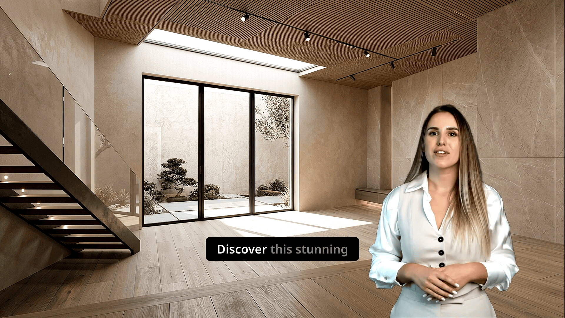 Real estate video example | AI avatar presenting furniture staging | VideoEstate.ai