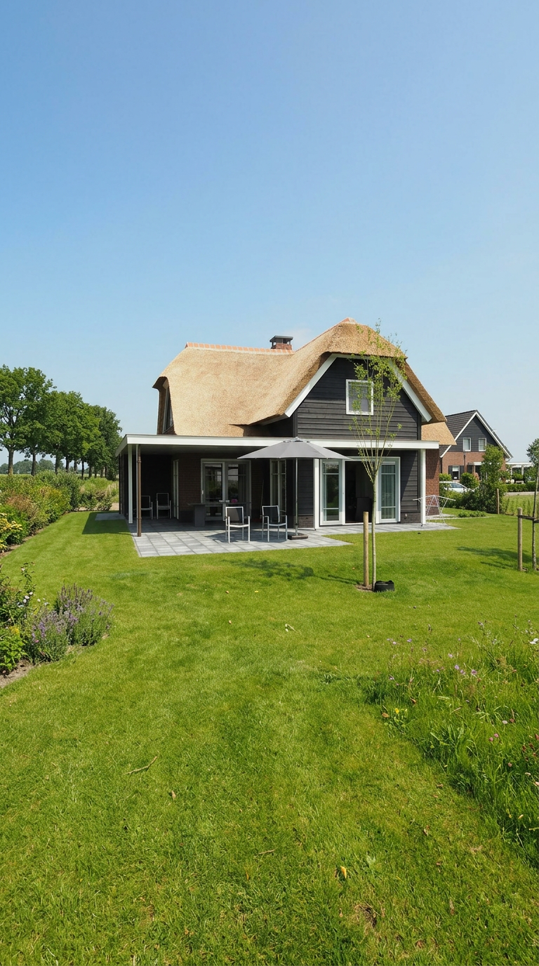 Construction to finished dark country house transition