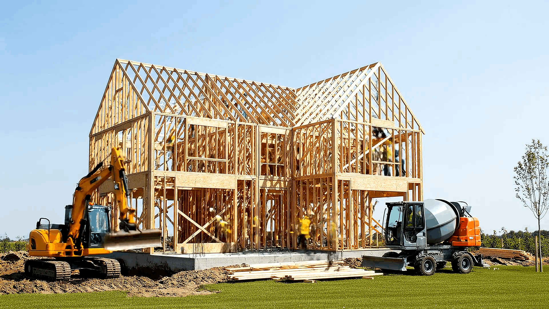 Real estate video example | Construction timelapse of a dark country house | VideoEstate.ai