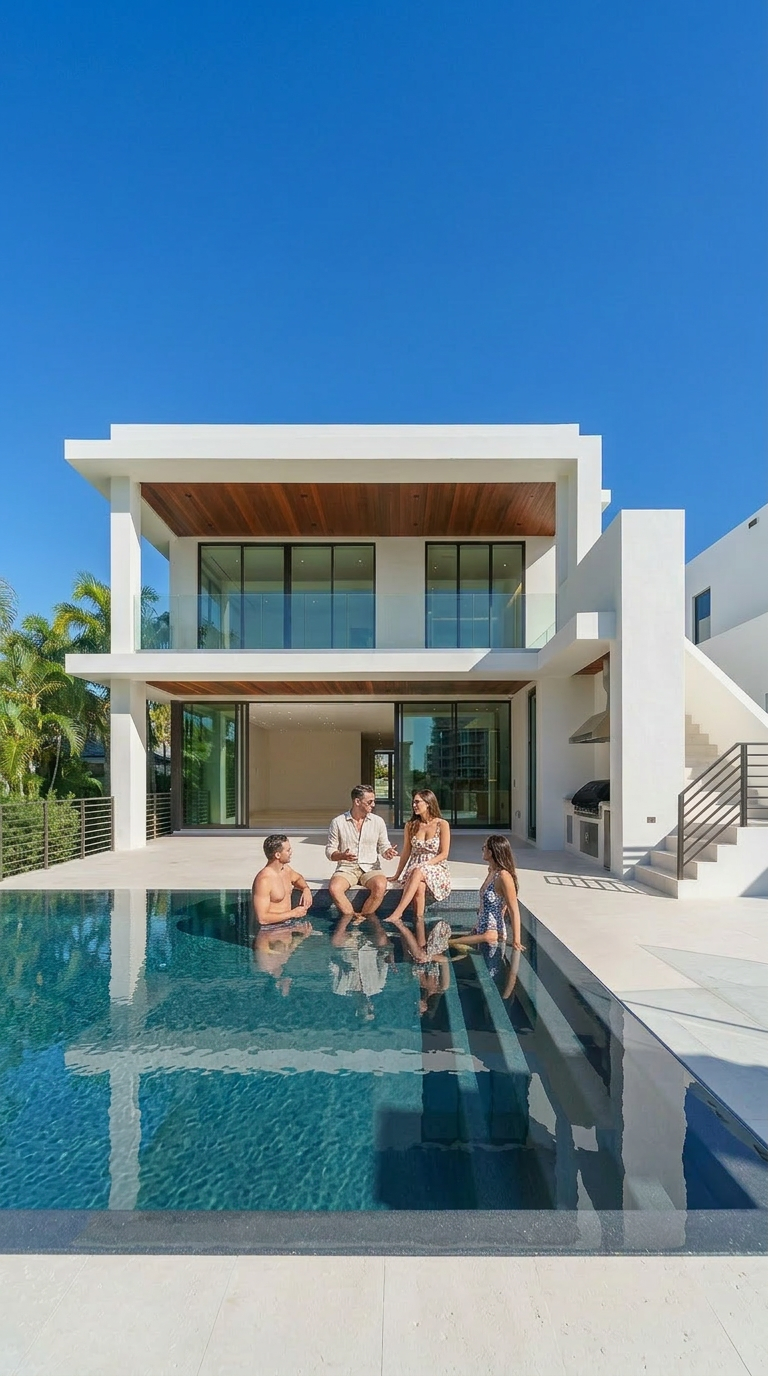 Lifestyle staging with swimming pool and outdoor area